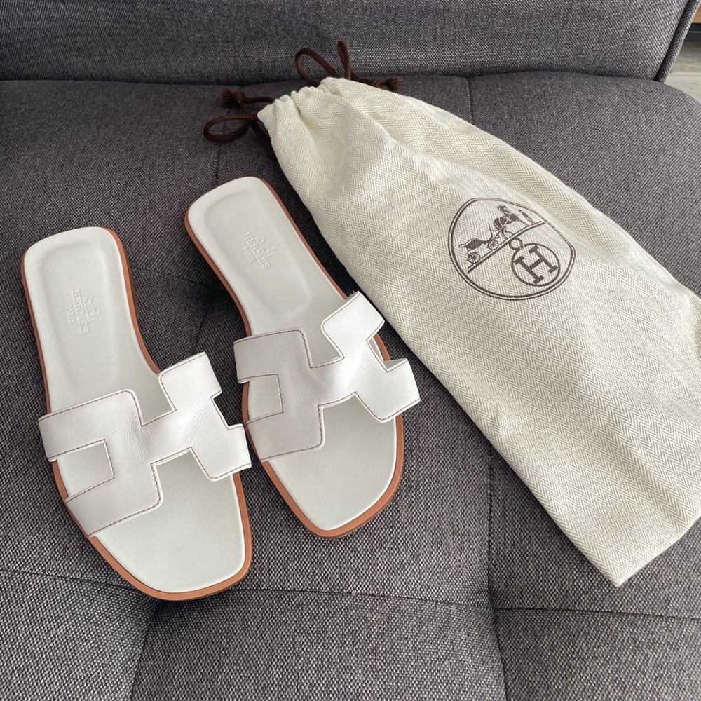 Hermes White Oran Sandals - Picture 5 of 10